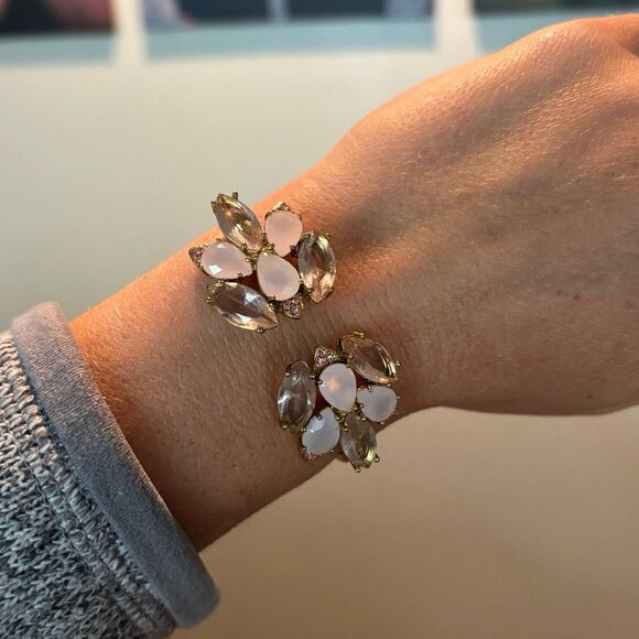Kate Spade New York Blushing Blooms Gold Hinged Bangle Bracelet - Picture 7 of 8
